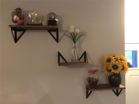 Wall Mounted Floating Shelf Wall Mounted Country Style Wooden Wall Frame 3-Piece Triangular Iron Frame