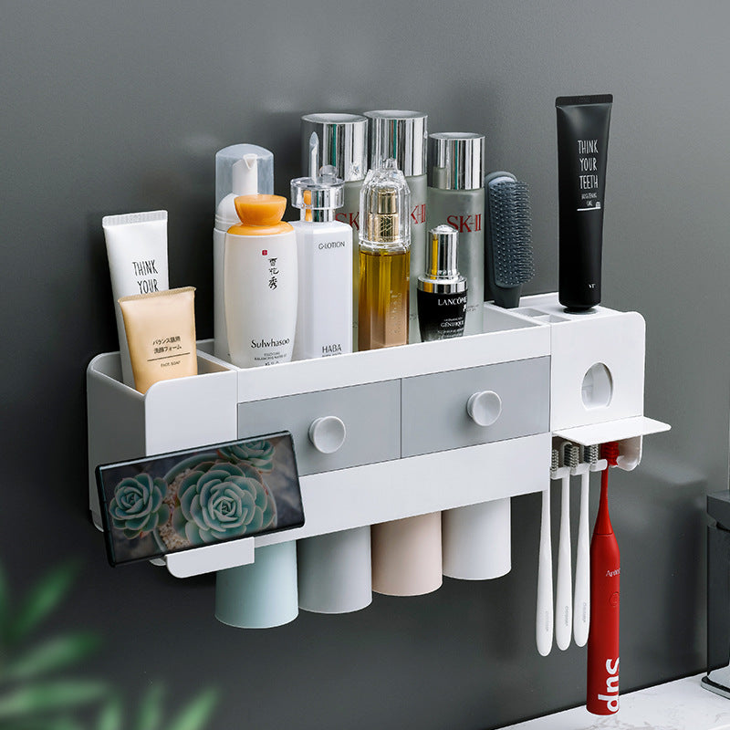 Bathroom Wall-mounted Magnetic Toothbrush Rack Automatic Toothpaste Extrusion
