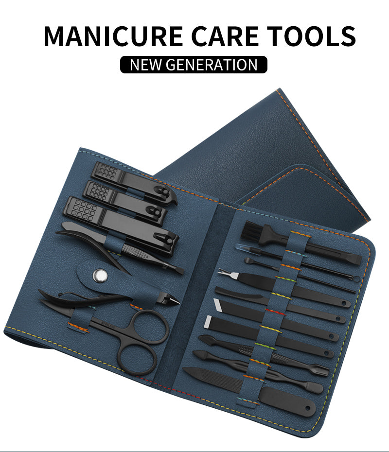 16pcs set Nail Clipper Cutter Trimmer Ear Pick Grooming Kit Manicure Set Pedicure Toe Nail Art Tools Set Kits with Bag