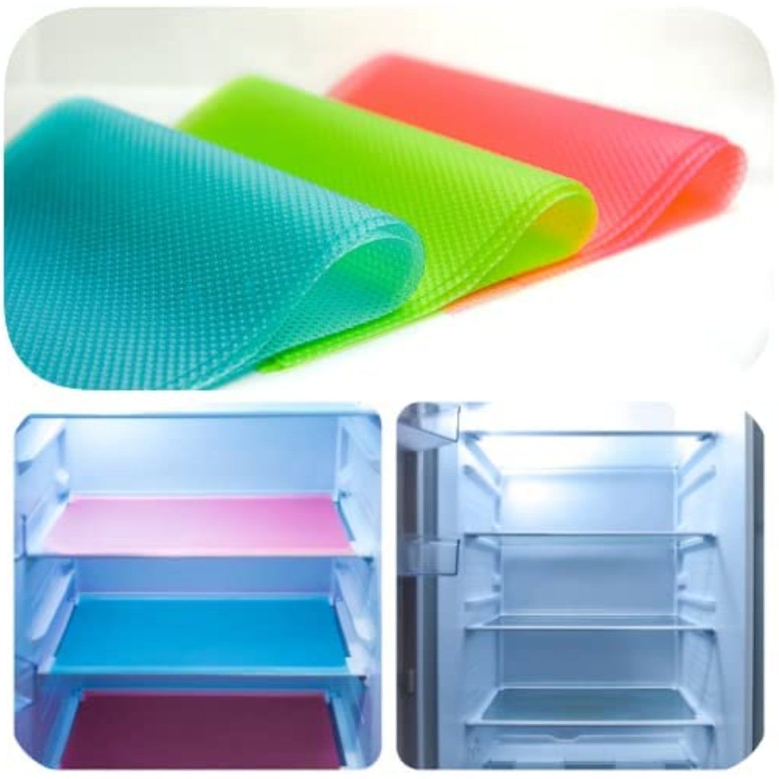 3 Pcs 5ft Refrigerator Mats EVA Shelf Liners For Glass Shelves Washable Pads Liners For Refrigerator, 1 Green 1 Blue 1 Red